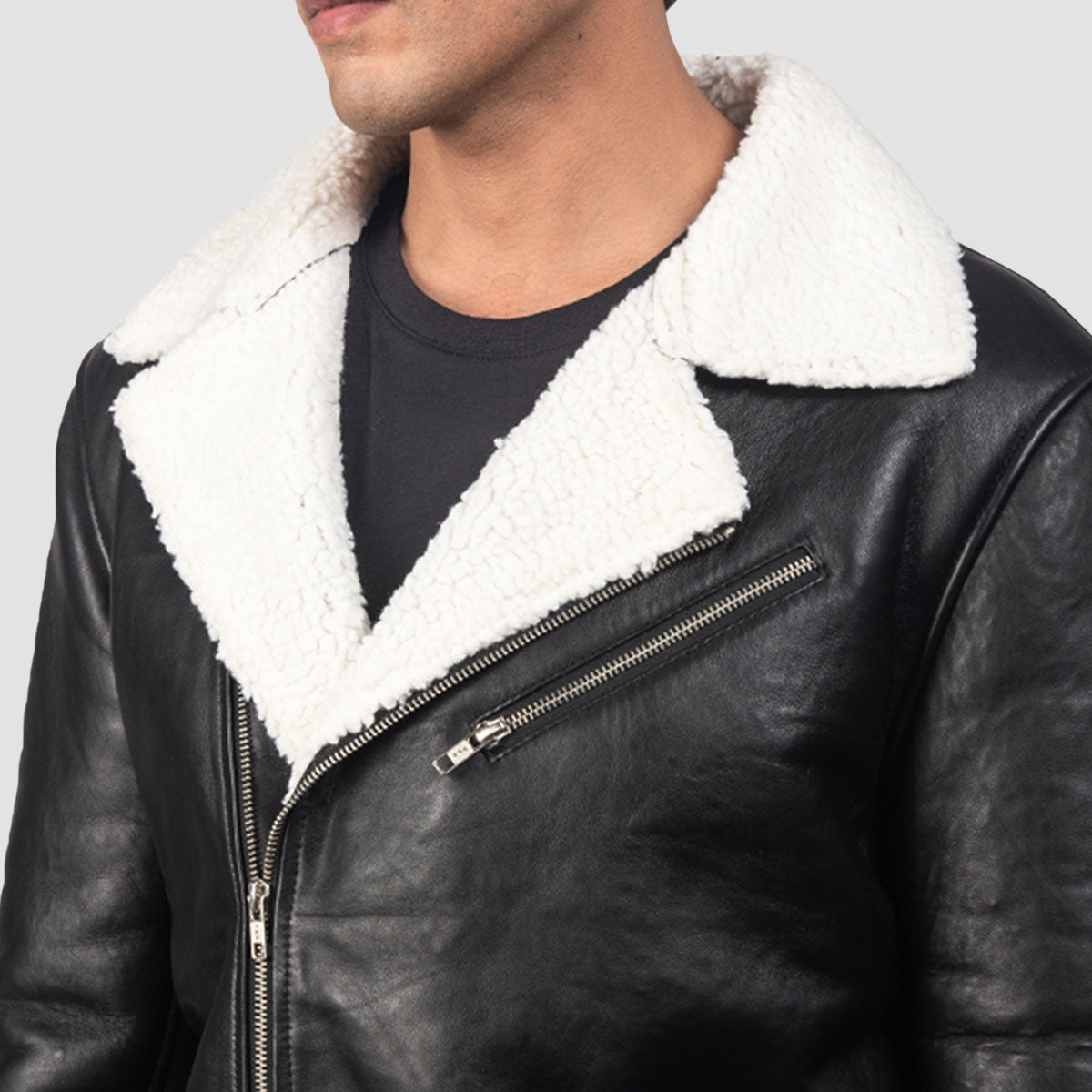 Men Shearling black bomber b3 jacket 