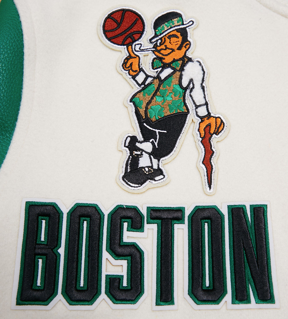 Men Boston Celtics Retro White and Green Varsity Jacket