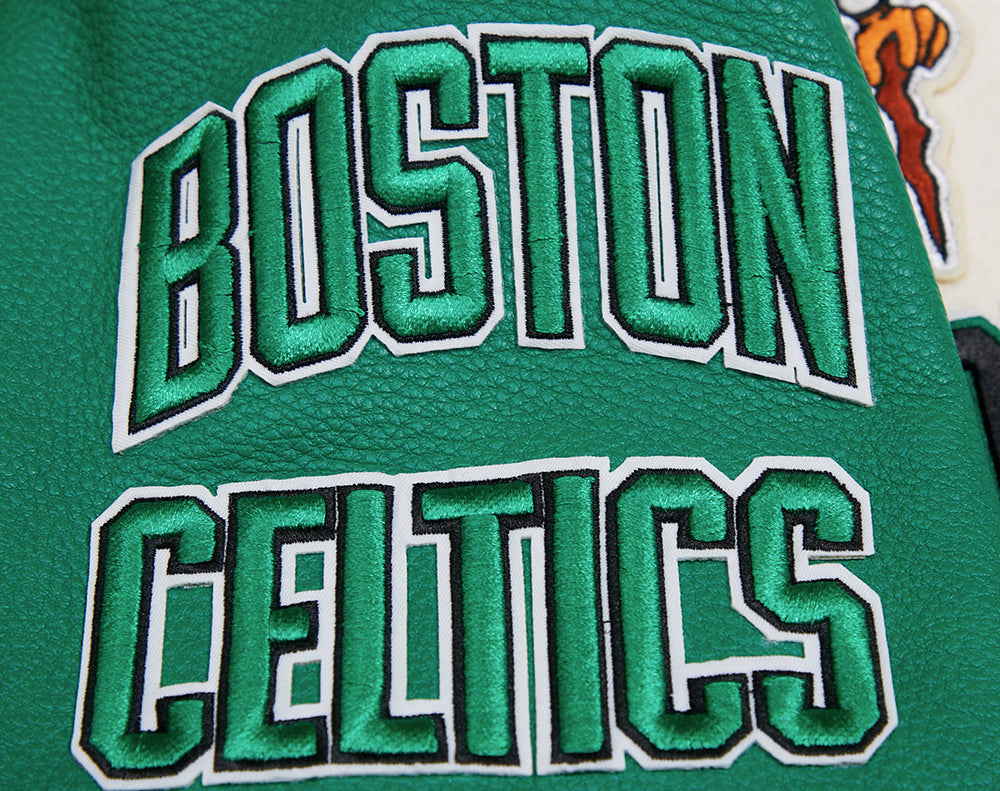 Men Boston Celtics Retro White and Green Varsity Jacket