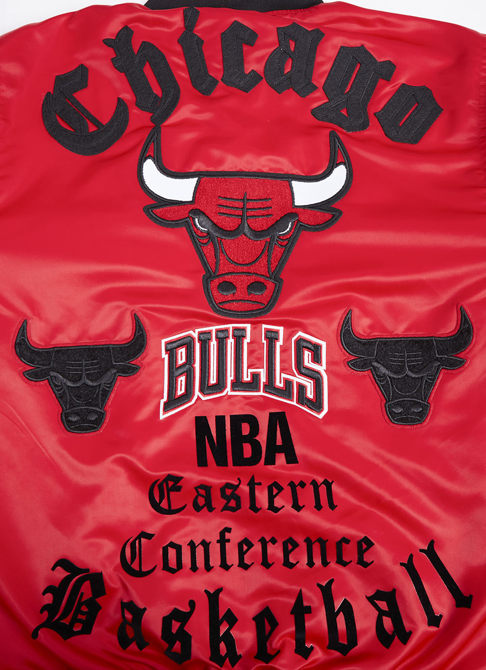 NBA Chicago Bulls Mens Old English Red Logo Satin Jacket