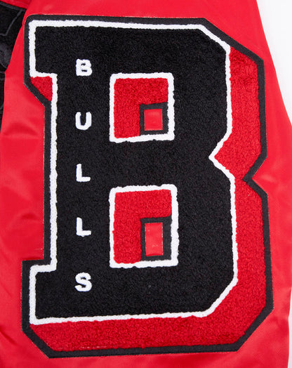 NBA Chicago Bulls Mens Old English Red Logo Satin Jacket