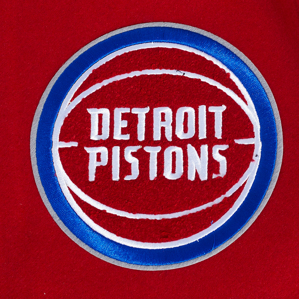 NBA Detroit Pistons Script Tail Mens Rib  Varsity Jacket (Red/White)