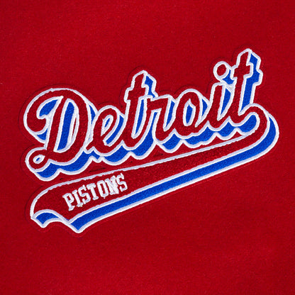 NBA Detroit Pistons Script Tail Mens Rib  Varsity Jacket (Red/White)