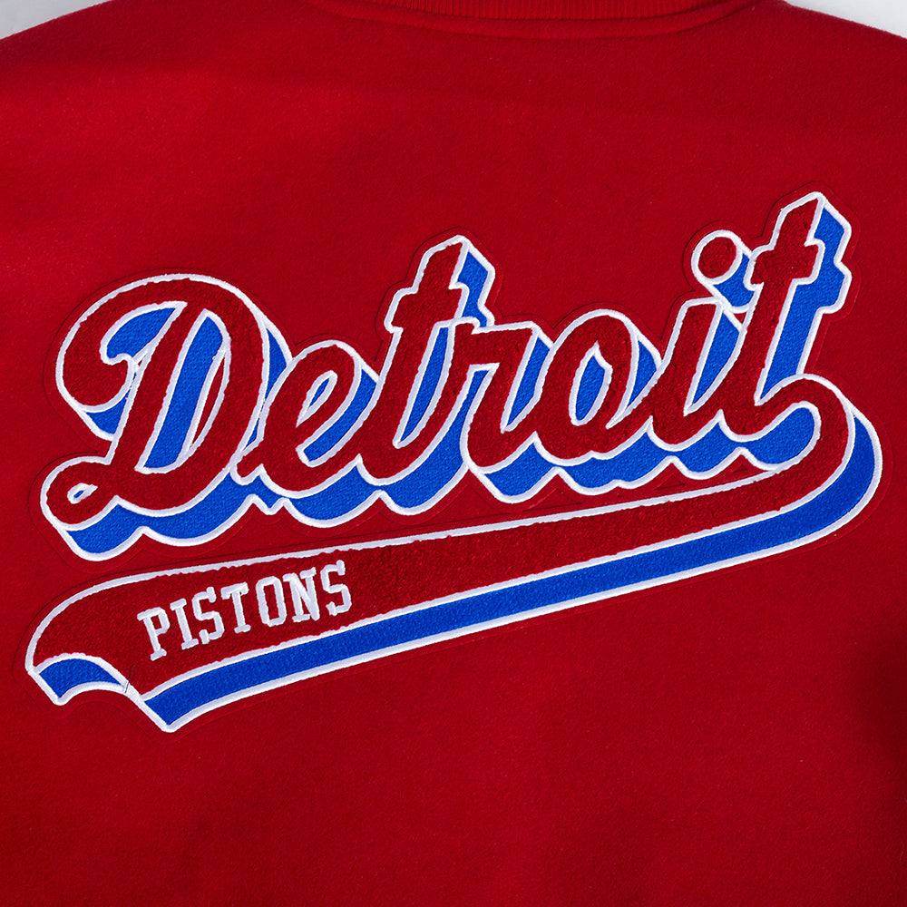 NBA Detroit Pistons Script Tail Mens Rib  Varsity Jacket (Red/White)