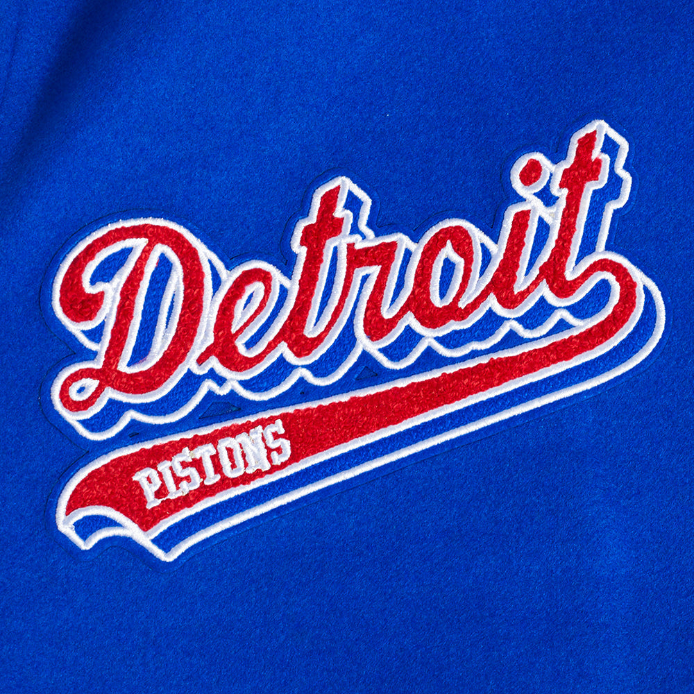 NBA Detroit Pistons Script Tail Mens Rib Varsity Jacket (Royal Blue)