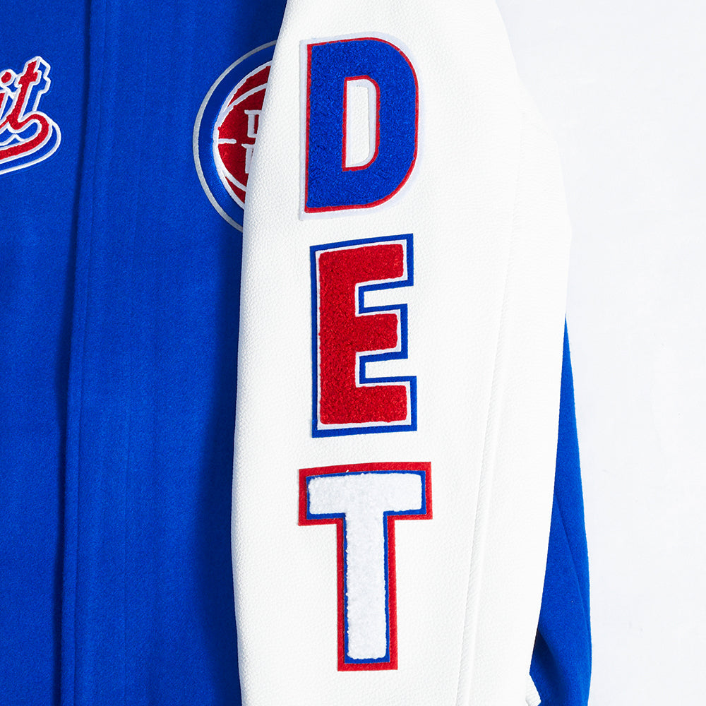 NBA Detroit Pistons Script Tail Mens Rib Varsity Jacket (Royal Blue)