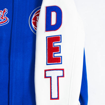 NBA Detroit Pistons Script Tail Mens Rib Varsity Jacket (Royal Blue)