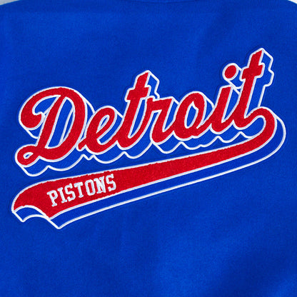 NBA Detroit Pistons Script Tail Mens Rib Varsity Jacket (Royal Blue)