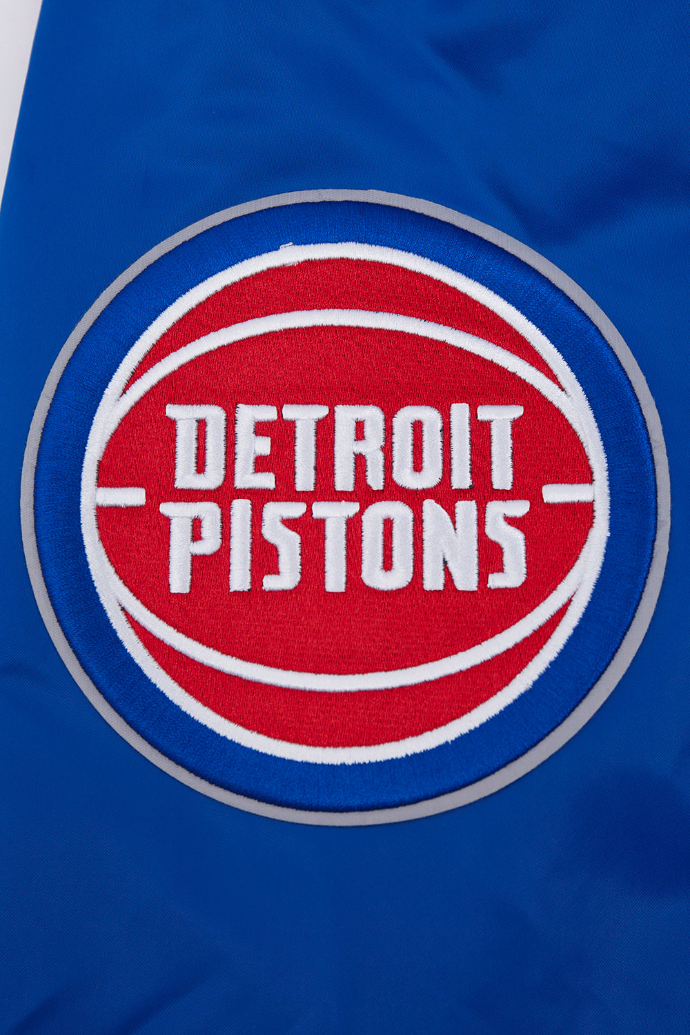 NBA Detroit Pistons Script Tail Mens Rib Satin Jacket (Royal Blue)