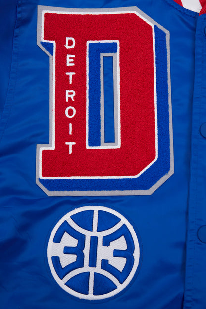 NBA Detroit Pistons Mashup Mens Rib Satin Jacket (Royal Blue)