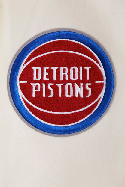 NBA Detroit Pistons Retro Classic Mens Rib Varsity Jacket (Eggshell)