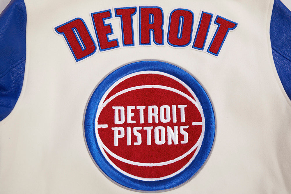 NBA Detroit Pistons Retro Classic Mens Rib Varsity Jacket (Eggshell)