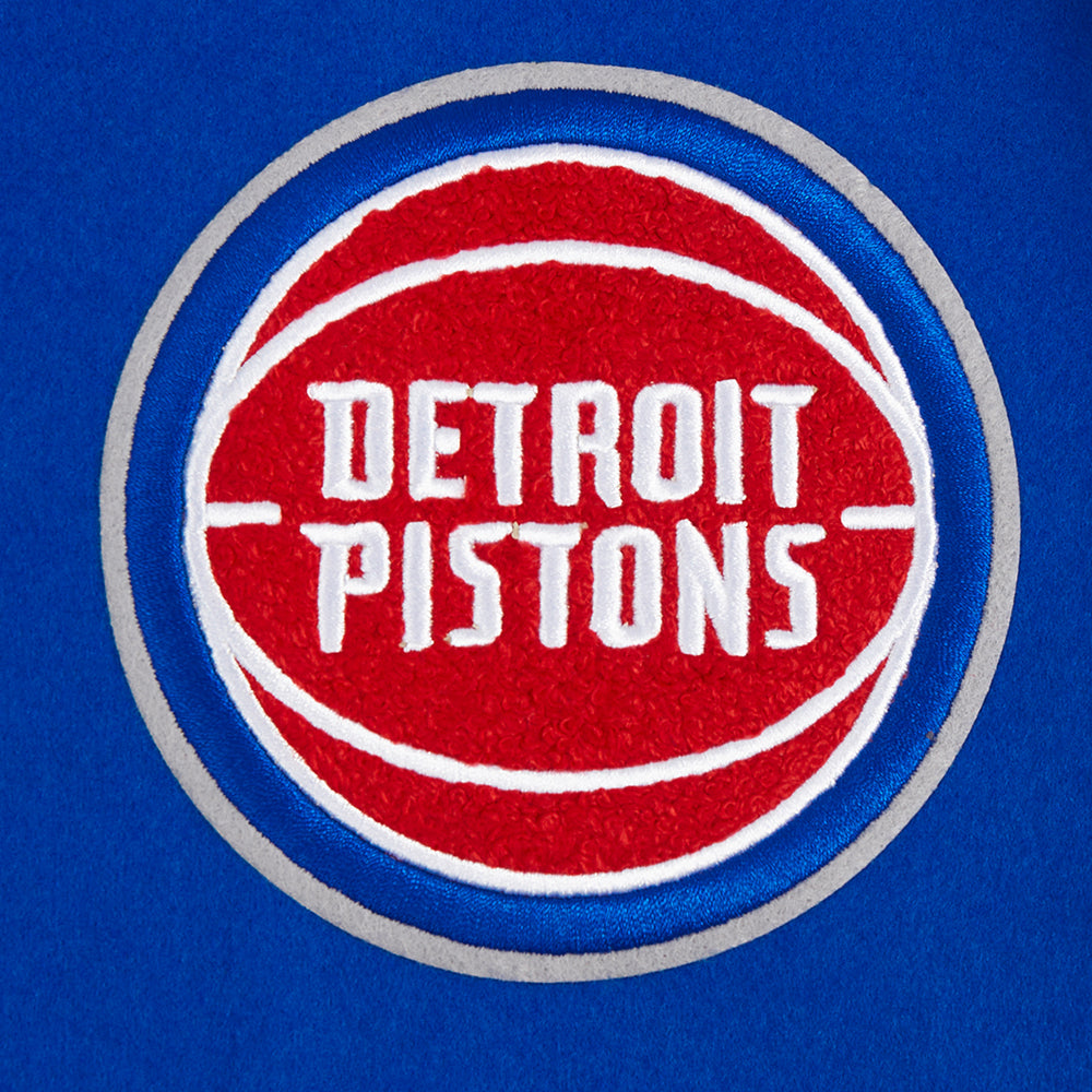 NBA Detroit Pistons Script Tail Womens Wool Varsity Jacket (Royal Blue)