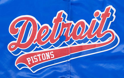 NBA Detroit Pistons Script Tail Womens Satin Jacket (Royal Blue)