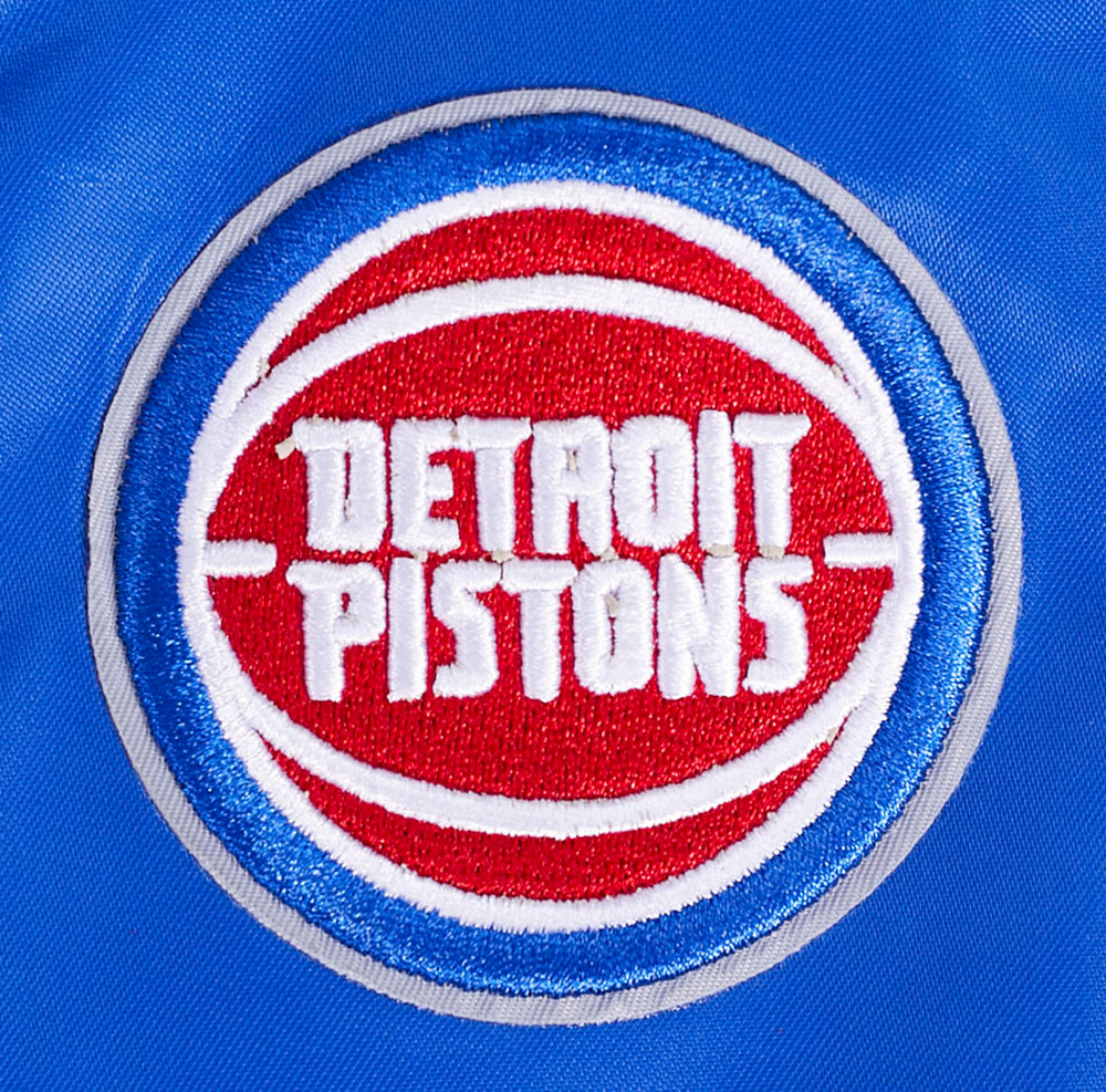 NBA Detroit Pistons Script Tail Womens Satin Jacket (Royal Blue)