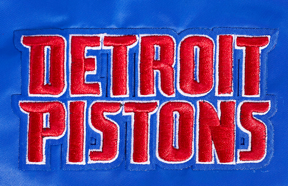 NBA Detroit Pistons Script Tail Womens Satin Jacket (Royal Blue)