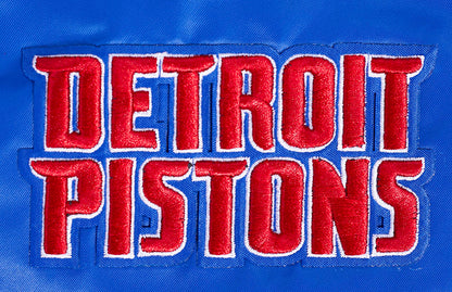 NBA Detroit Pistons Script Tail Womens Satin Jacket (Royal Blue)