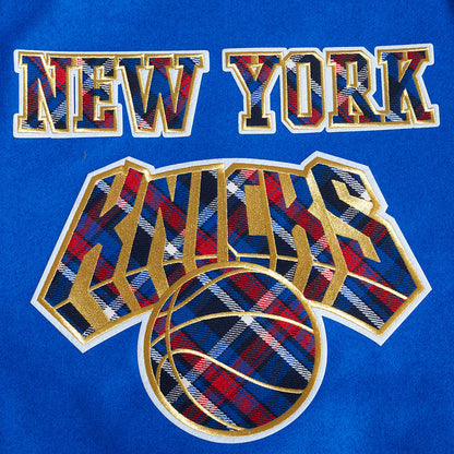 NBA New York Knicks Mens Blue and White Wool Varsity Jacket