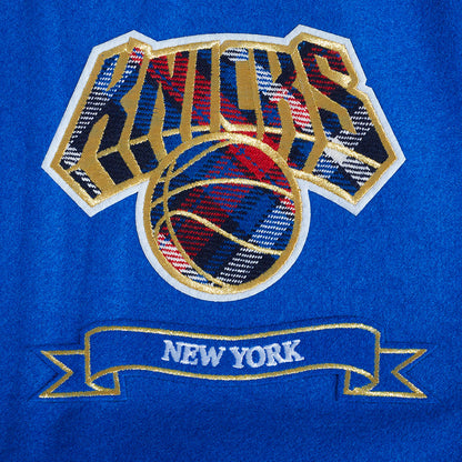 NBA New York Knicks Mens Blue and White Wool Varsity Jacket