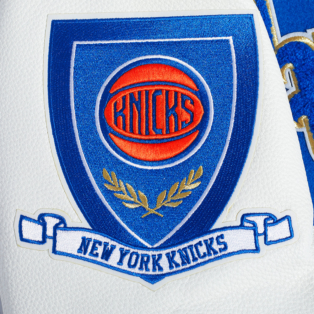 NBA New York Knicks Mens Blue and White Wool Varsity Jacket