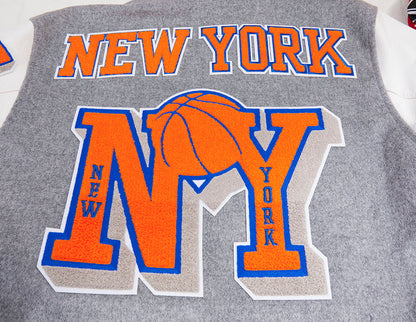 NBA New York Knicks Mens Heather Grey Wool Varsity Jacket