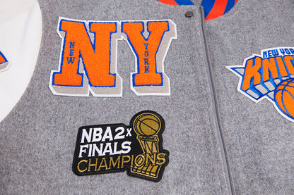 NBA New York Knicks Mens Heather Grey Wool Varsity Jacket