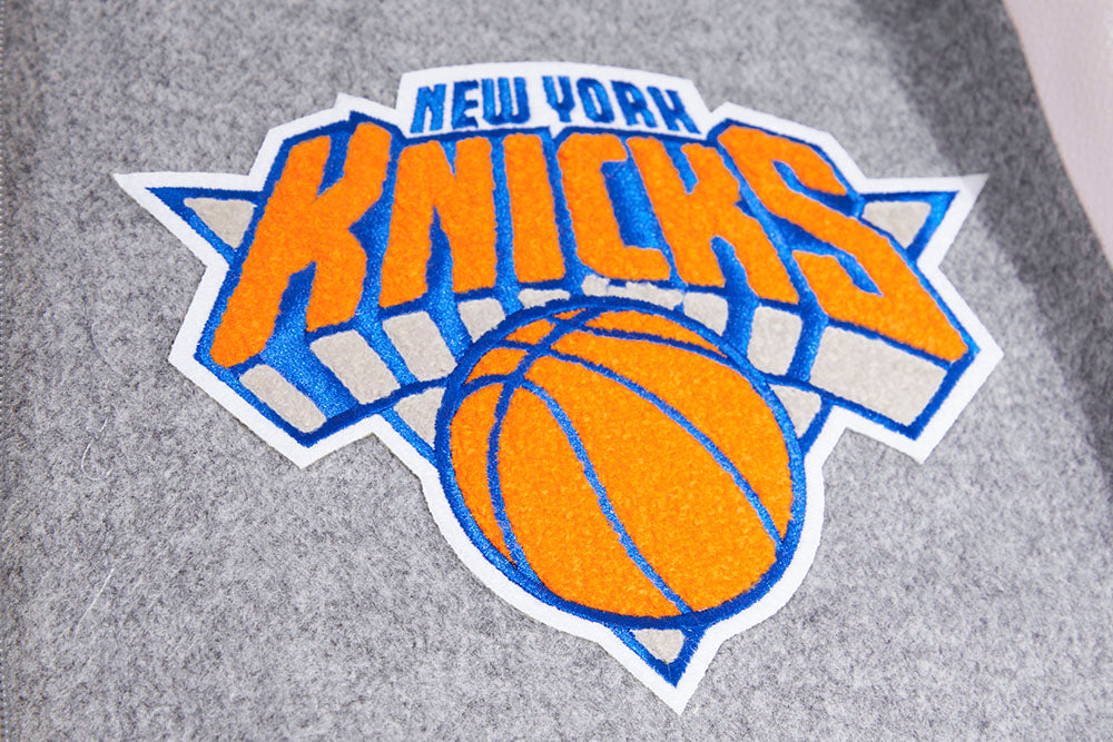 NBA New York Knicks Mens Heather Grey Wool Varsity Jacket