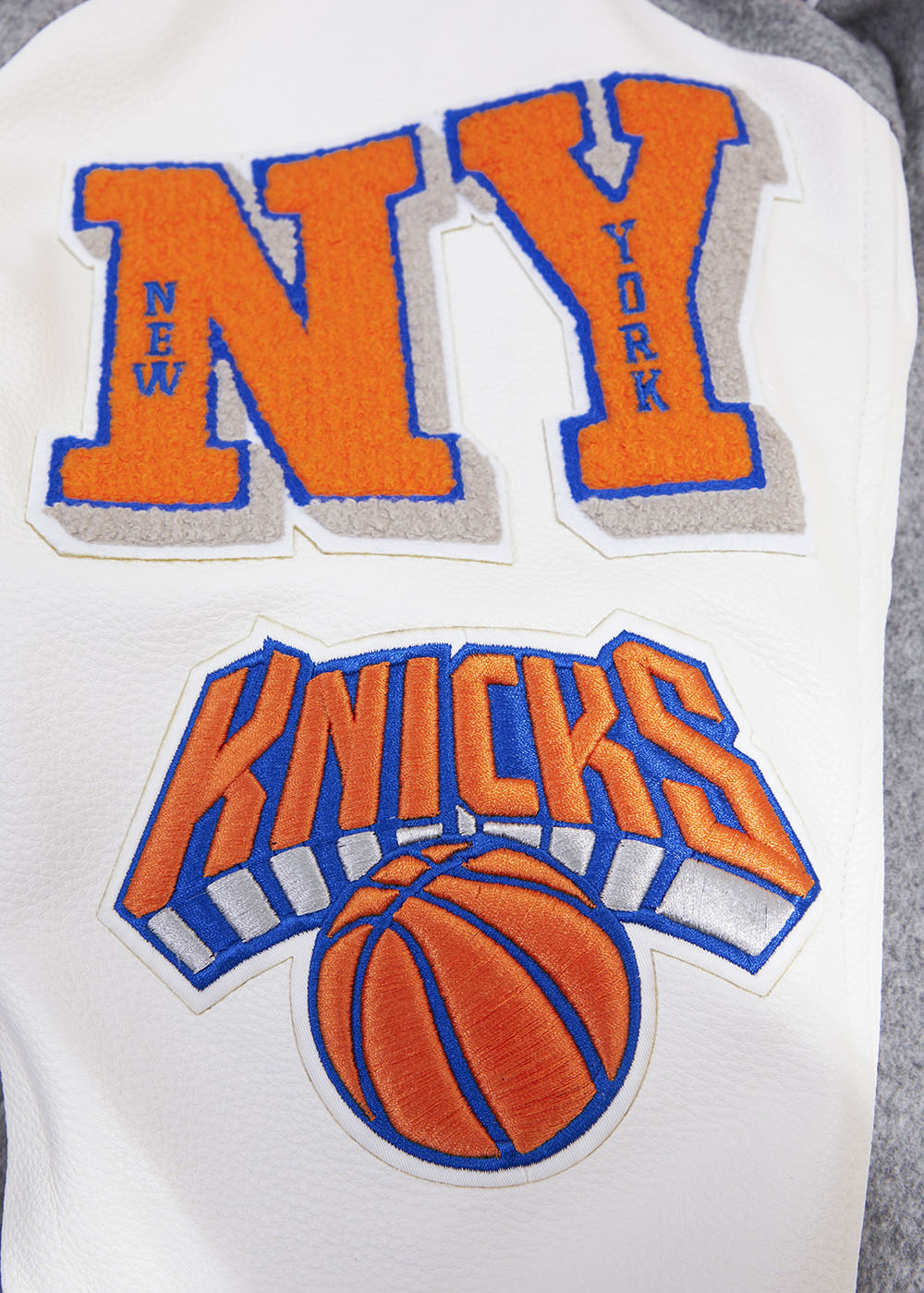 NBA New York Knicks Mens Heather Grey Wool Varsity Jacket