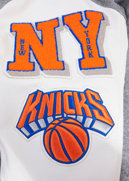 NBA New York Knicks Mens Heather Grey Wool Varsity Jacket