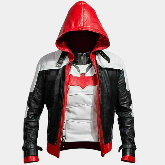Batman Arkham Knight Hoodie Red Faux Leather Jacket