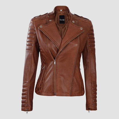 Women Brown Leather Biker Jacket.