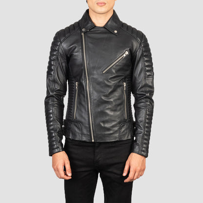 Men Black Leather Cafe Racer Biker Leather Jacket