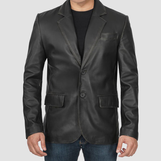 Black Lambskin Leather Blazer Jacket