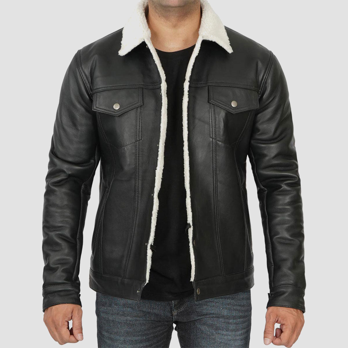 Shaerling Bomber black Leather jacket men