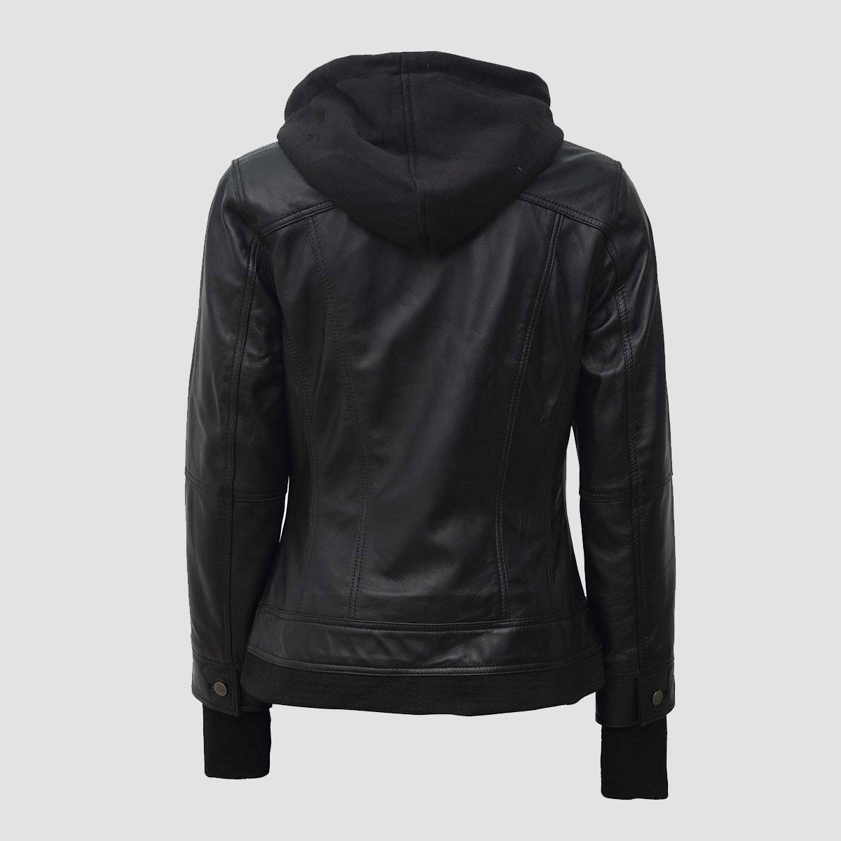 Black Hooded Leather Jacket Womens