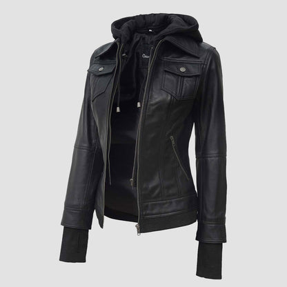 Hooded Leather jackets for women 