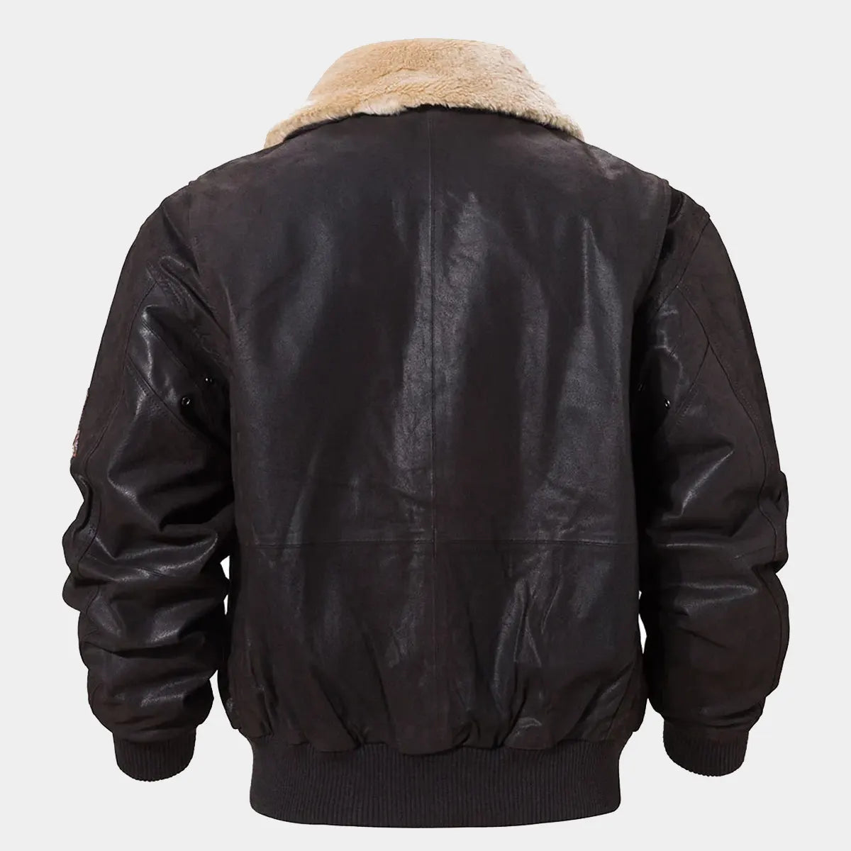 Black Leather Bomber Jacket Aviator with Removable Collar