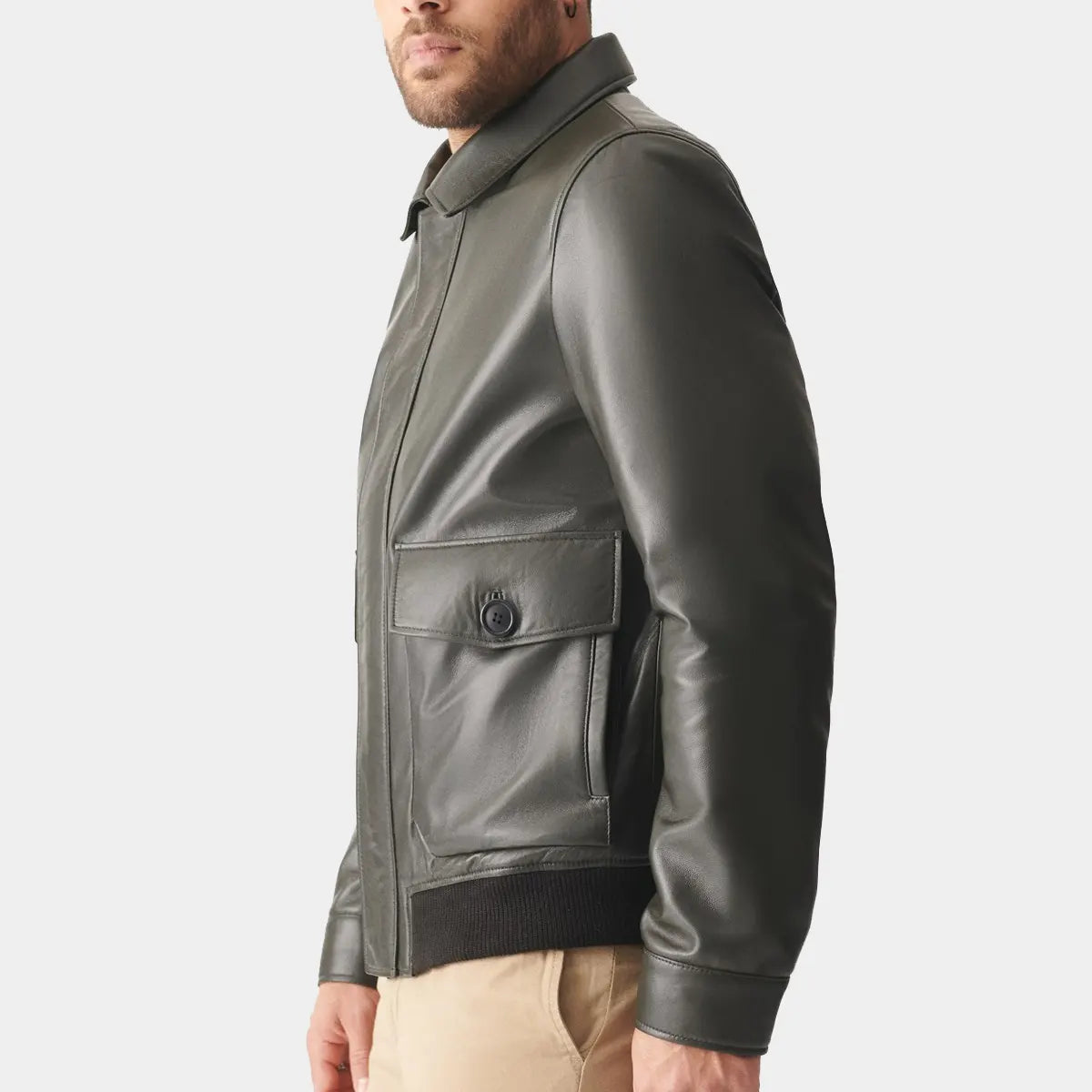 Men Black Bomber Real Leather Jacket
