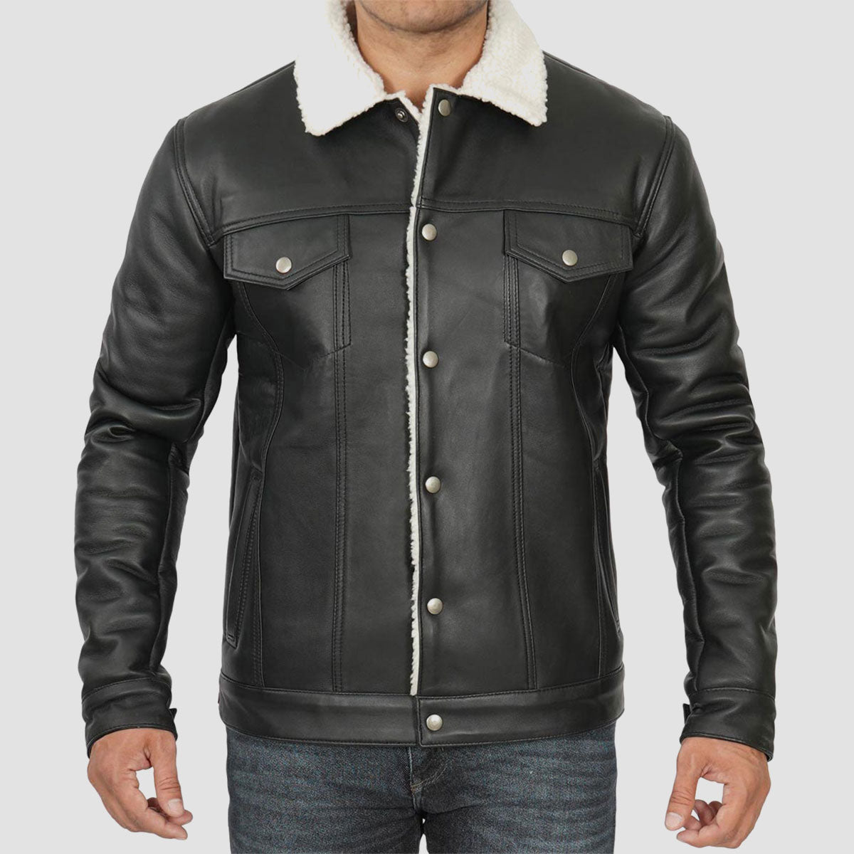 Levis Black Trucker shearling leather jacket 