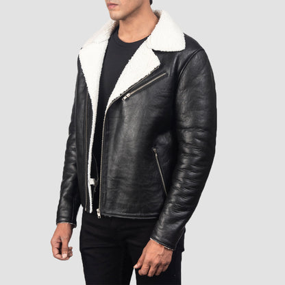 Cow hide black winter leather jacket for men 