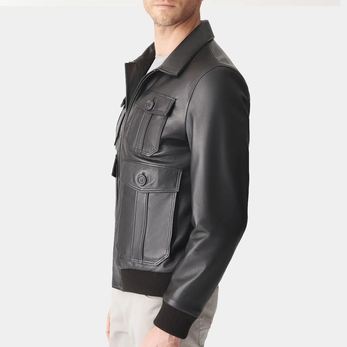 Men Black A2 Bomber Leather Jacket