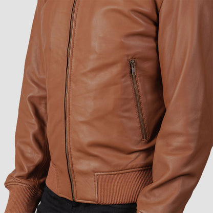 Brown Leather Bomber Jacket Men