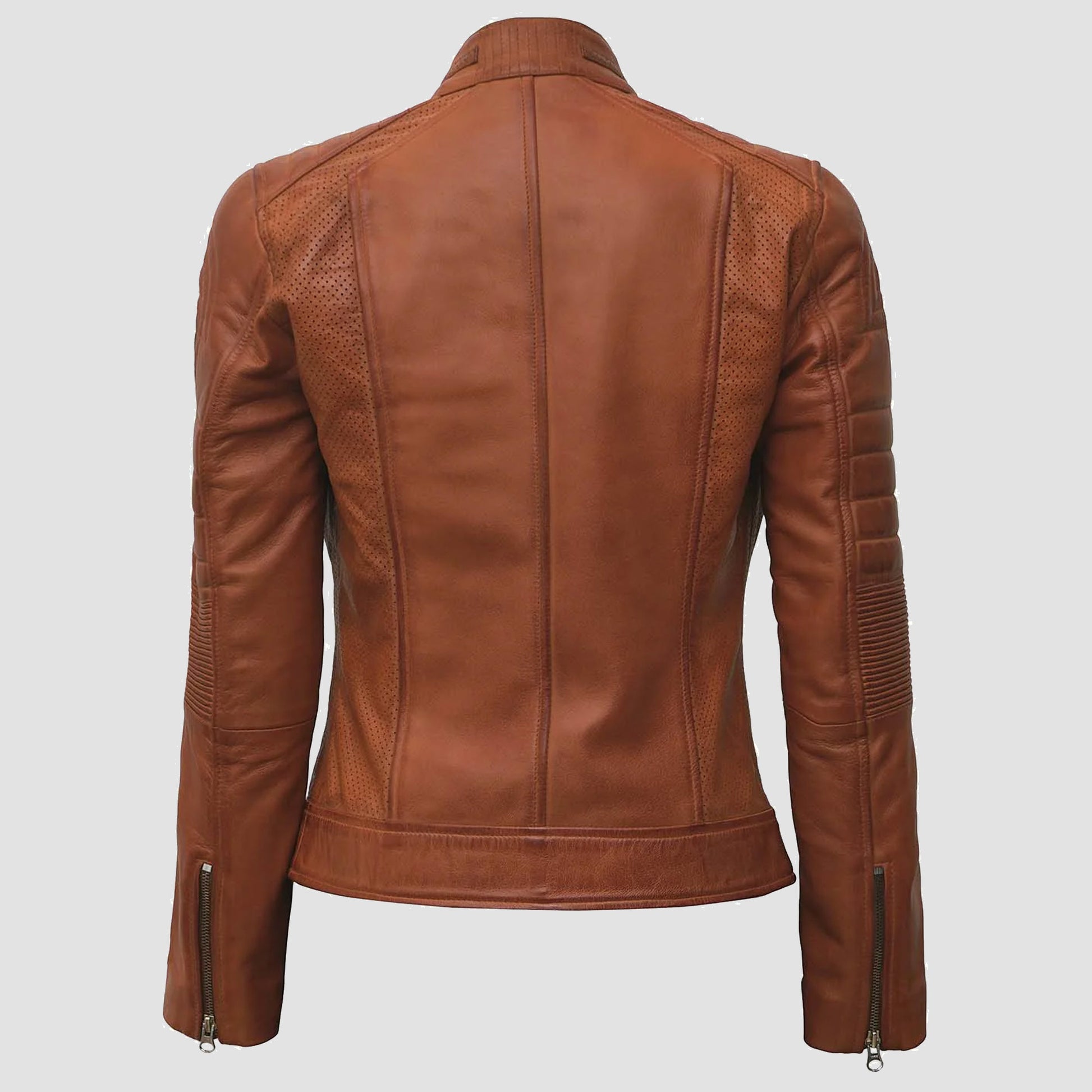 Brown leather moto jacket