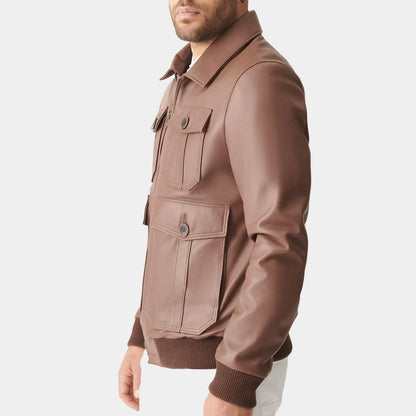 Brown Bomber leather Jacket 