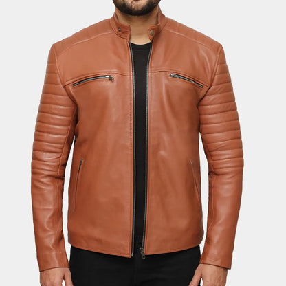 Brown leather jacket for men biker jackets and motorcycle jacket -Coweep