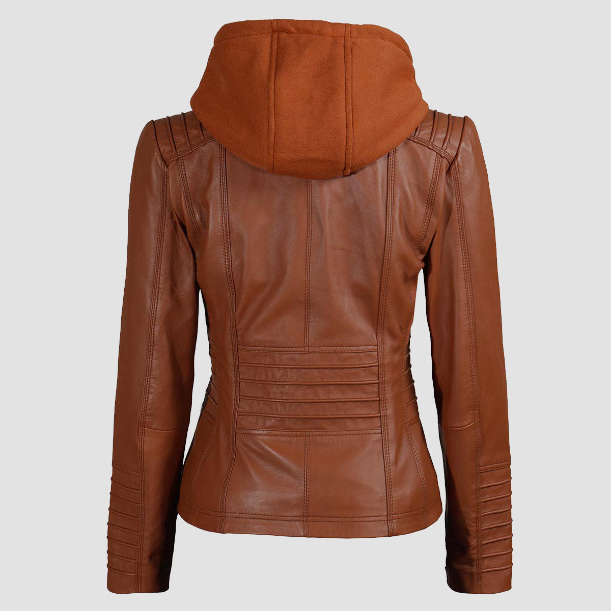 Women's Brown Café Racer Jacket With Removable Hood.