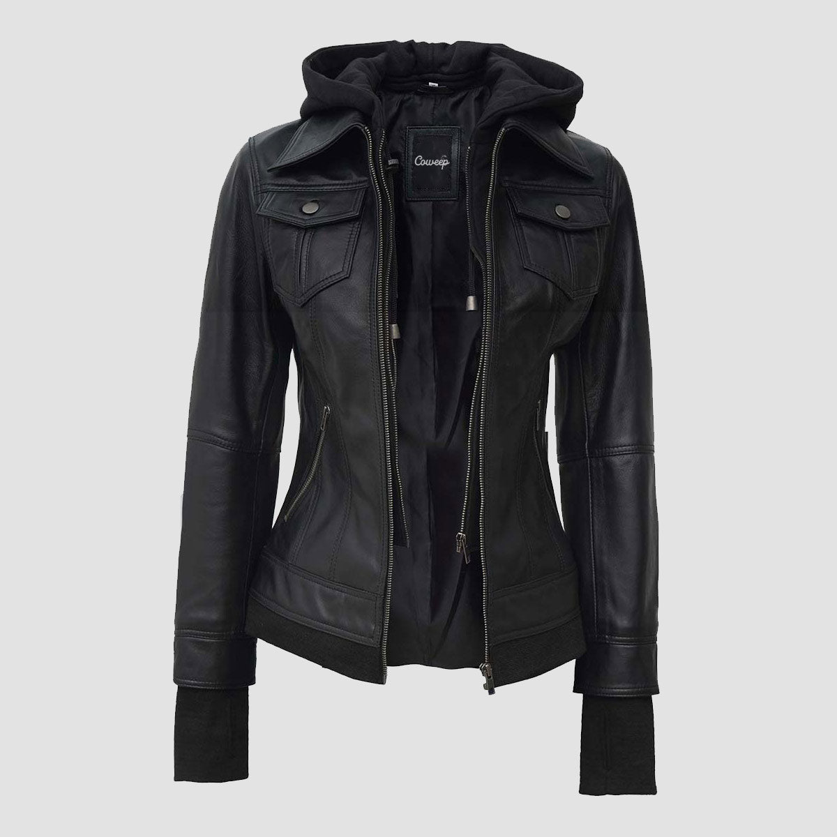 Celeste Black Bomber Jacket With Removable Hood