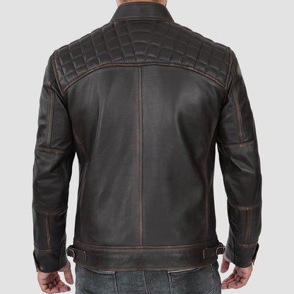 Claude Mens Distressed Brown Leather Biker Jacket 