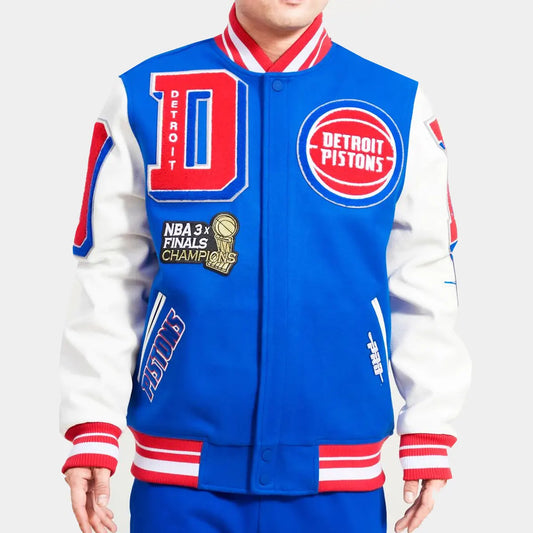 Detroit Pistons Mash Up Varsity Jacket Royal Blue