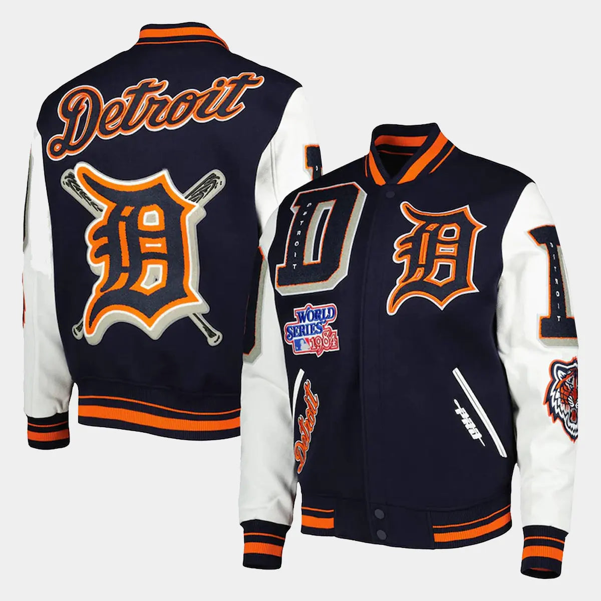 Detroit Tigers White and Navy Letterman Jacket